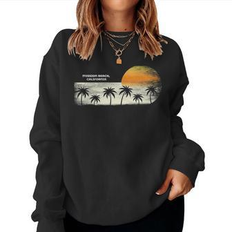 Vintage Mission Beach Ca Ocean Sunset And Palm Trees Women Sweatshirt | Mazezy
