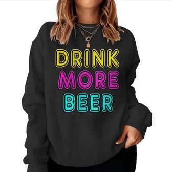 Vintage Neon Drink More Beer Funny Gift  Women Crewneck Graphic Sweatshirt