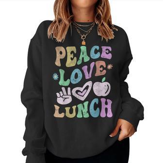 Vintage Peace Love Lunch Lady Retro Cafeteria Groovy Crew Women Sweatshirt - Thegiftio UK