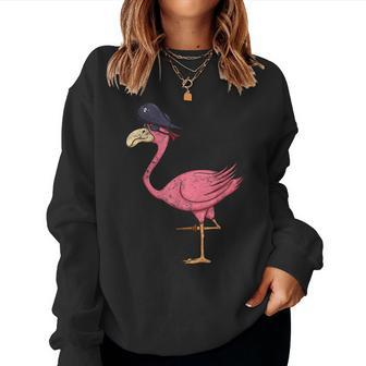 Vintage Pirate Pink Flamingo With Eyepatch Halloween Costume Halloween Women Sweatshirt | Mazezy