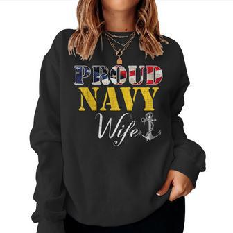 Vintage Proud Navy With American Flag For Wife Women Sweatshirt | Mazezy