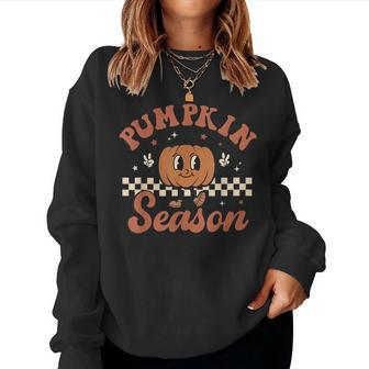 Vintage Pumpkins Spices Season Retro Groovy Fall Halloween Women Sweatshirt - Monsterry