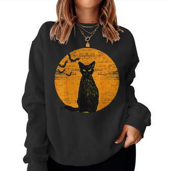 Vintage Scary Halloween Black Cat Costume Retro Moon Cat Mom Women Sweatshirt - Monsterry UK
