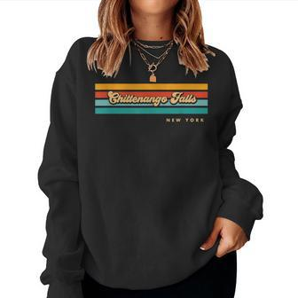Vintage Sunset Stripes Chittenango Falls New York Women Sweatshirt | Mazezy
