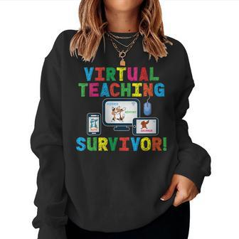 Virtual Teaching Survivor Kitten Owl Penguin Women Sweatshirt | Mazezy