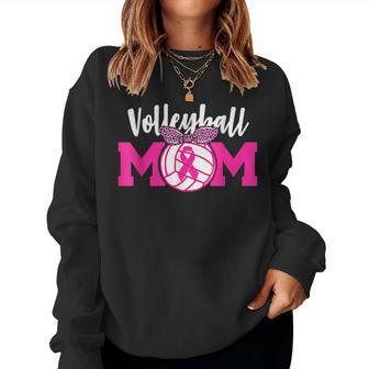 Volleyball Mom Pink Ribbon Breast Cancer Awareness Fighters Women Sweatshirt | Mazezy