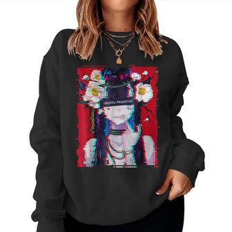 Waifu Anime Girl Vaporwave Anime Aesthetic Glitch Japanese Women Sweatshirt - Seseable