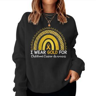 I Wear Gold For Childhood Cancer Awareness Rainbow Leopard Women Sweatshirt | Mazezy