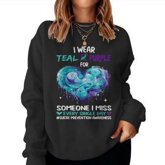 I Wear Teal And Purple Suicide Awareness Butterfly Support Women Sweatshirt - Thegiftio UK
