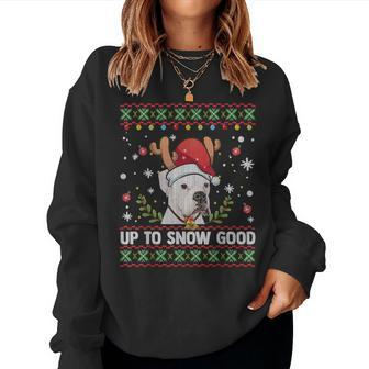 White Boxer Dog Reindeer Christmas Ugly Sweater Women Sweatshirt | Mazezy