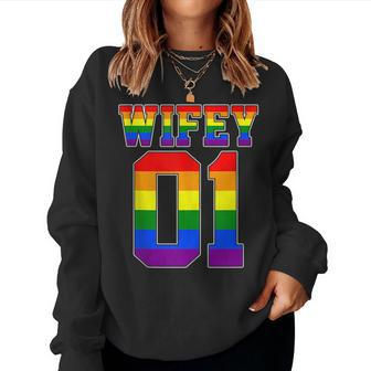 Wife 1 Wife 2 Lgbt Pride Month Lesbian Gay Couple Wedding Women Sweatshirt | Mazezy