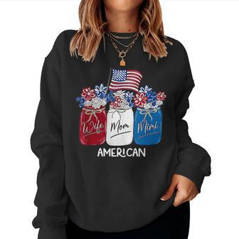 Wife Mom Mimi Flowers With American Flag 4Th Of July Women Sweatshirt | Mazezy