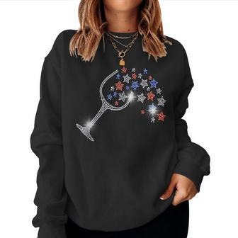 Wine Glass Stars Bling Vintage 4Th Of July Bling Rhinestone Women Sweatshirt | Mazezy