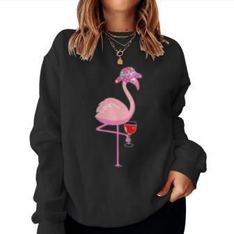 Wine Lovers Pink Flamingo Drinking - Flamingo Women Sweatshirt | Mazezy