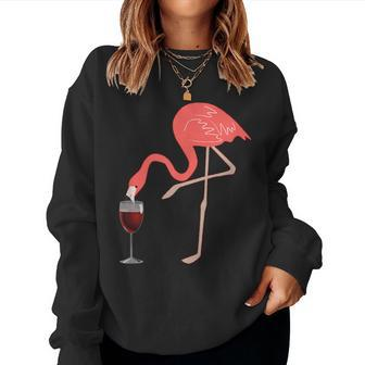 Wine Lovers Pink Flamingo Fun Party Women Sweatshirt | Mazezy