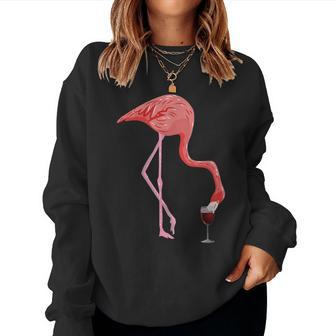 Wine Lovers Pink Flamingo Party Women Sweatshirt | Mazezy