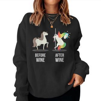 Before Wine After Wine Graphic Sexy Unicorn T Women Sweatshirt | Mazezy