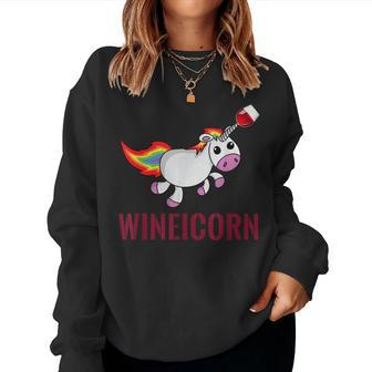 Wineicorn Funny Wine Drinking T Gift Unicorn Women Crewneck Graphic Sweatshirt - Thegiftio UK