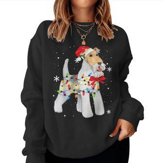 Wire Hair Fox Terrier Dog Christmas Light Xmas Mom Dad Sweatshirt | Mazezy