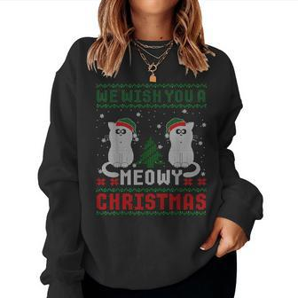 We Wish You A Meowy Cat Christmas Ugly Sweater Women Sweatshirt | Mazezy