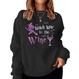 Witch Way To The Wine Halloween Witch Drinking Costume Women Sweatshirt - Monsterry AU