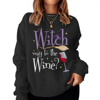 Witch Way To The Wine Halloween Drinking For Wiccan Witches Women Sweatshirt - Seseable