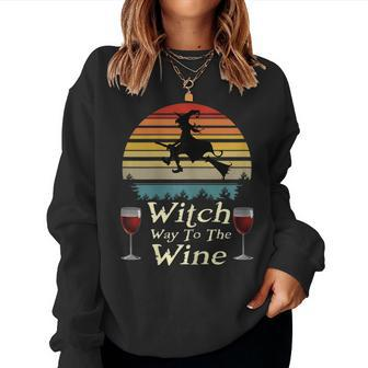 Witch Way To The Wine Halloween Wine Lover Vintage Women Sweatshirt | Mazezy
