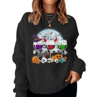 Witch Way To The Wine Three Glasses Halloween Costume Women Sweatshirt - Monsterry AU