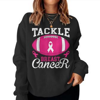 Woman Tackle Football Pink Ribbon Breast Cancer Awareness Women Sweatshirt - Monsterry AU