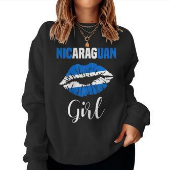 Womens Nicaraguan Girl Nicaraguan Flag Lips Proud Nicaragua Women Crewneck Graphic Sweatshirt - Thegiftio UK