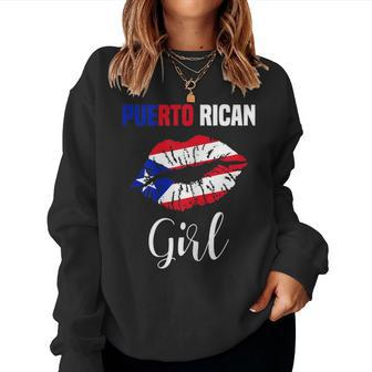 Womens Puerto Rican Girl Puerto Rican Flag Lips Puerto Rico Women Crewneck Graphic Sweatshirt - Thegiftio UK