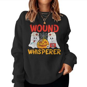 Wound Whisperer Ghost Nurse Pumpkin Happy Halloween Women Sweatshirt | Mazezy