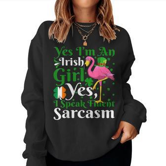 Yea I’M An Irish Girl Yes I Speak Flamingo St Patricks Day Women Sweatshirt | Mazezy