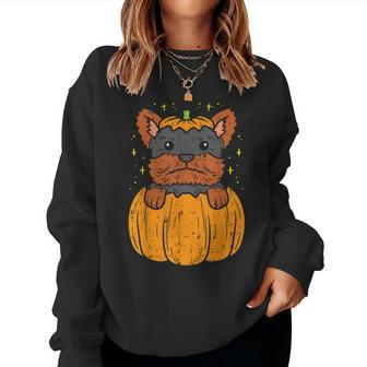 Yorkie Dog Pumpkin Cute Halloween Fall Autumn Thanksgiving Halloween Women Sweatshirt | Mazezy