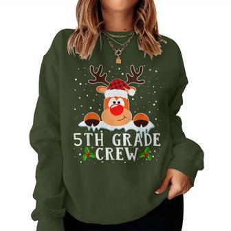 5Th Grade Crew Reindeer Santa Hat Buffalo Plaid Christmas Women Sweatshirt - Thegiftio UK