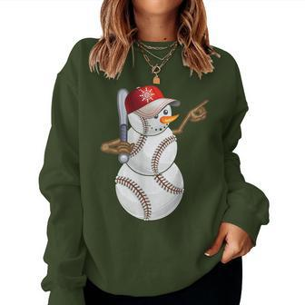 Baseball Snowman Balls Baseball Hat Snow Christmas Women Women Sweatshirt - Seseable