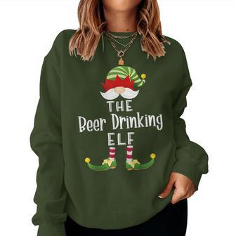 Beer Drinking Elf Group Christmas Pajama Party Women Sweatshirt - Seseable