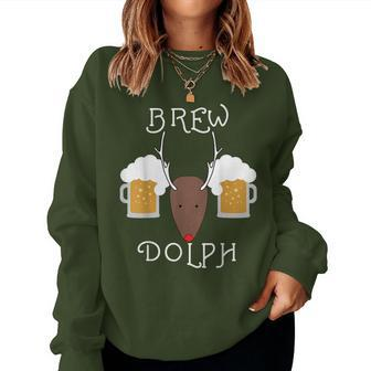 Brew-Dolph Reindeer Christmas For Beer Drinkers Women Sweatshirt - Seseable