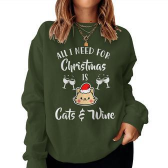 Cats And Wine Christmas Women Sweatshirt | Mazezy