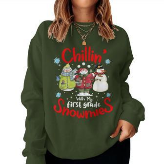 Chilling With My First Grade Snowmies Teacher Christmas Women Sweatshirt - Seseable