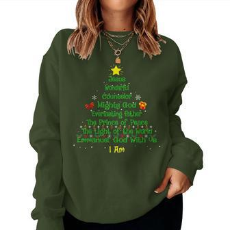 Christian Christmas Lover Bible Names Of Jesus Tree Xmas Women Sweatshirt | Mazezy