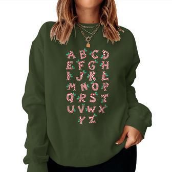 Christmas Alphabet Candy Cane X-Mas Holiday Teacher Women Sweatshirt - Monsterry