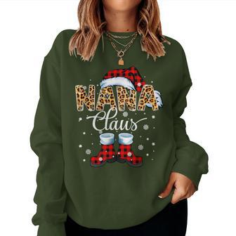 Christmas Nana Claus Leopard Buffalo Plaid Pajama Xmas Women Sweatshirt - Seseable