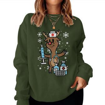 Christmas Nurse Reindeer Xmas Nursing Scrub Top Women Sweatshirt - Seseable