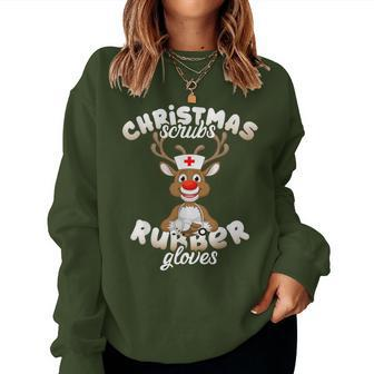 Christmas Scrub Top Reindeer Scrubs Rubber Gloves Nurses Women Sweatshirt - Thegiftio UK