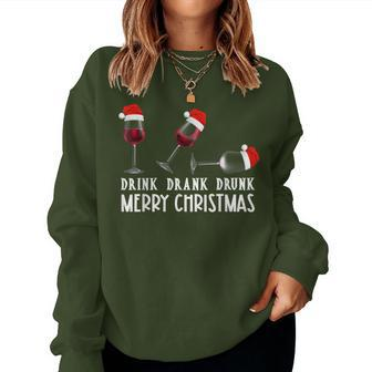 Christmas Wine Party Drink Drank Drunk Wine Glass Women Sweatshirt | Mazezy AU