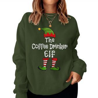 The Coffee Drinker Elf Matching Family Group Christmas Party Women Sweatshirt - Seseable