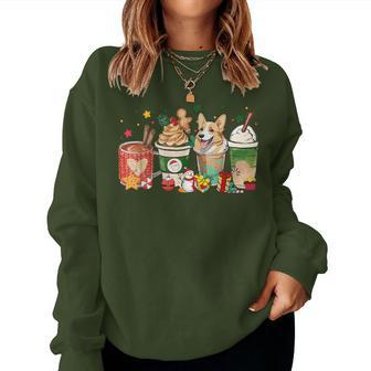 Corgi Dog Coffee Latte Christmas Dog Mom Xmas Pajamas Women Women Sweatshirt | Mazezy