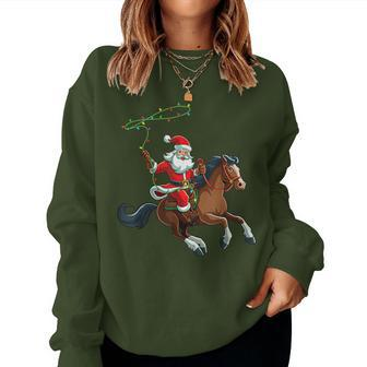 Cowboy Santa Riding A Horse Christmas Women Sweatshirt - Thegiftio UK
