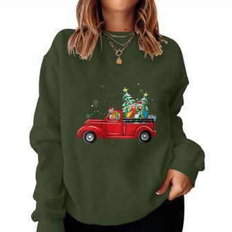 Cute Parrot Bird Driving Xmas Truck Christmas Tree Lights Women Sweatshirt | Mazezy